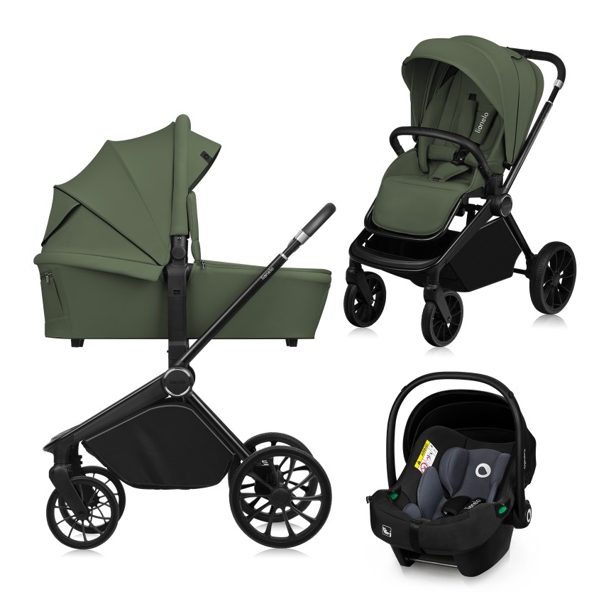 Lionelo - Poussette combinée 3-en-1 MIKA PLUS Vert olive