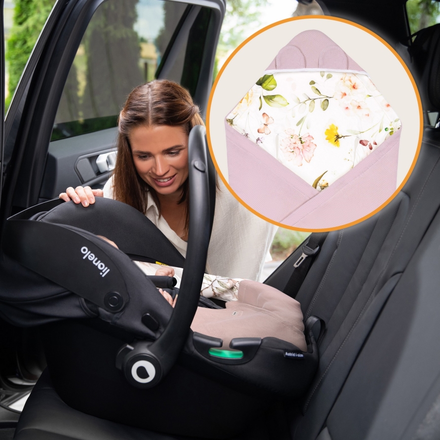 Lionelo - Pucksack für den Autokindersitz TRAVEL SWADDLE 90x90 cm Pink Flower