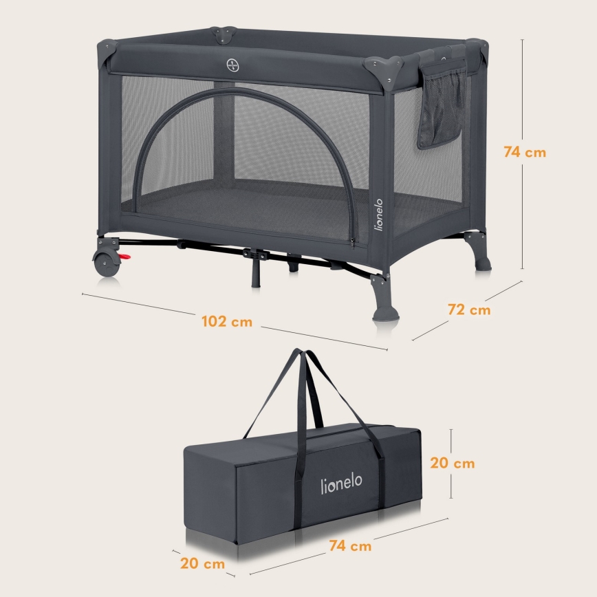 Lionelo - Reisebett LAURA Beton-Grau