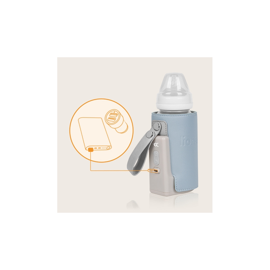 Lionelo - Scaldabiberon ricaricabile THERMUP GO PLUS 10W/5V blu/grigio