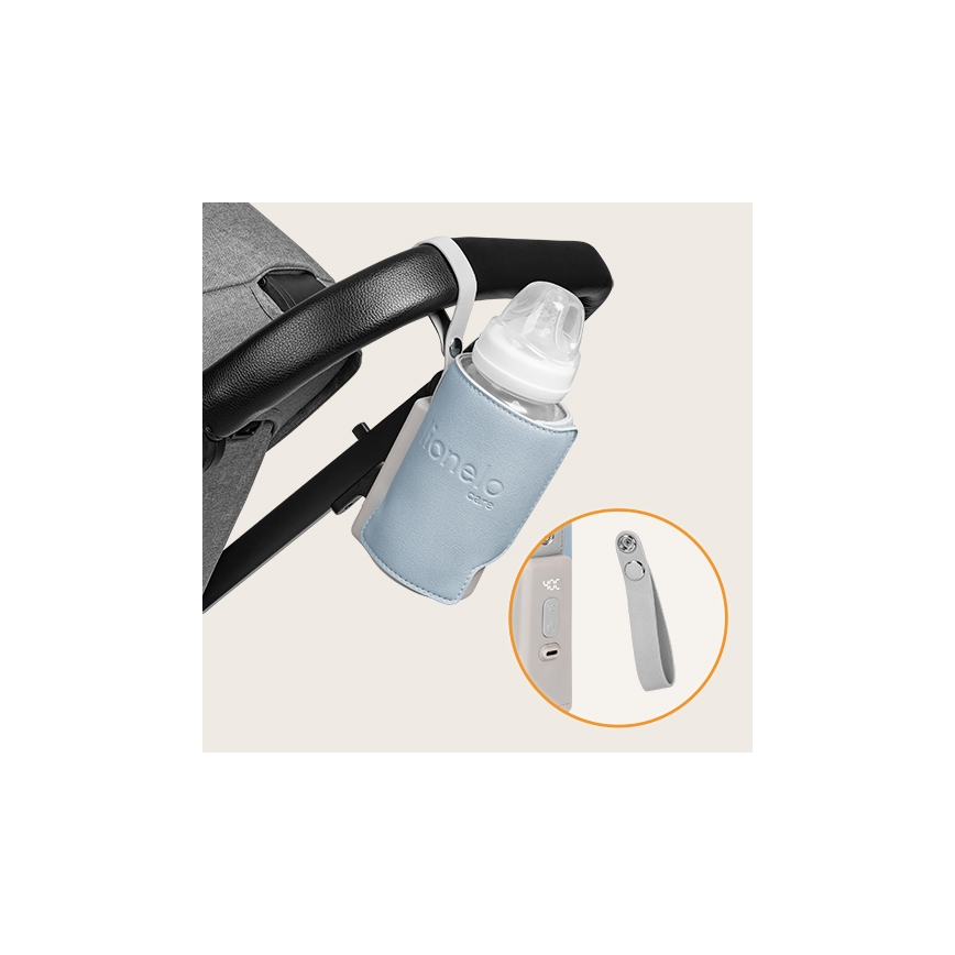 Lionelo - Scaldabiberon ricaricabile THERMUP GO PLUS 10W/5V blu/grigio