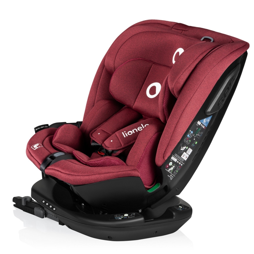 Lionelo - Seggiolino auto BASTIAAN con base girevole i-Size 40-150 cm Rosso bordeaux