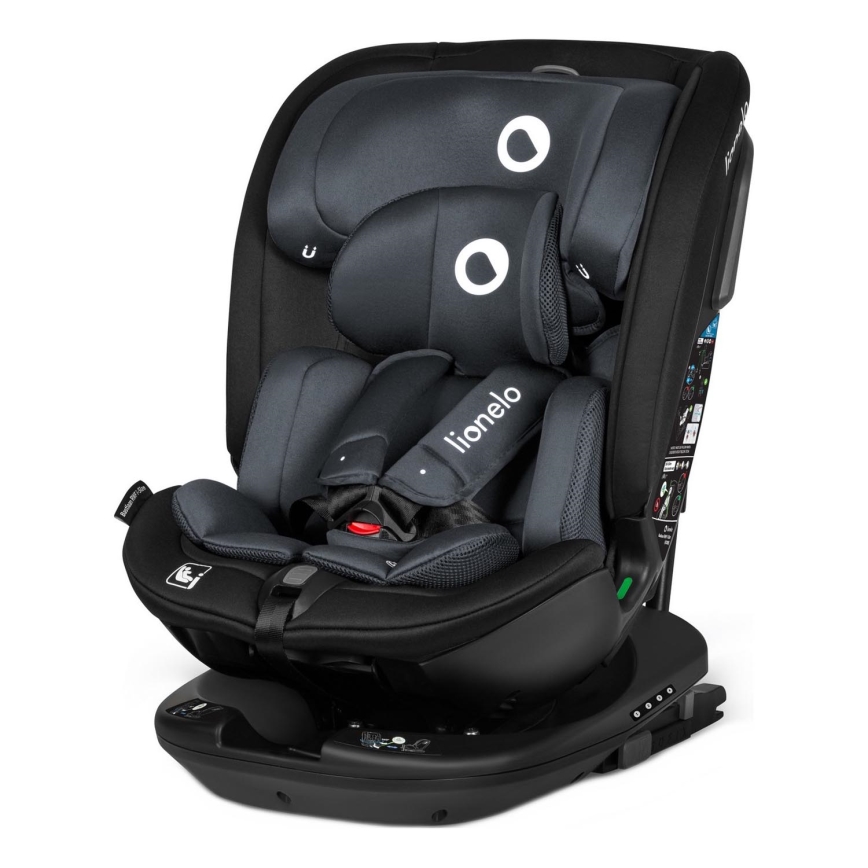 Lionelo - Seggiolino auto con base girevole BASTIAAN i-Size 40-150 cm Grigio Pietra