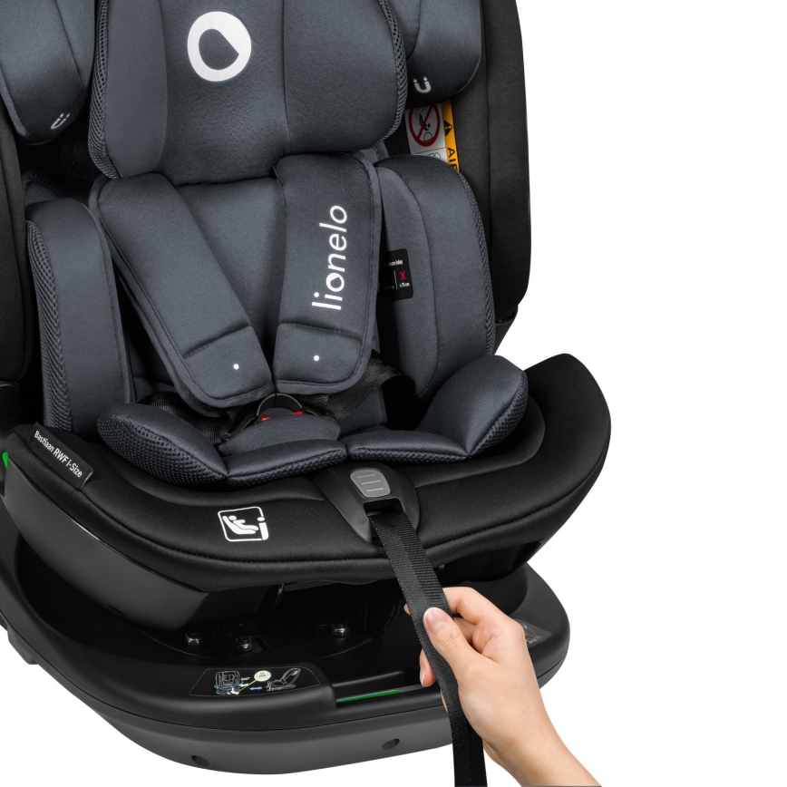 Lionelo - Seggiolino auto con base girevole BASTIAAN i-Size 40-150 cm Grigio Pietra