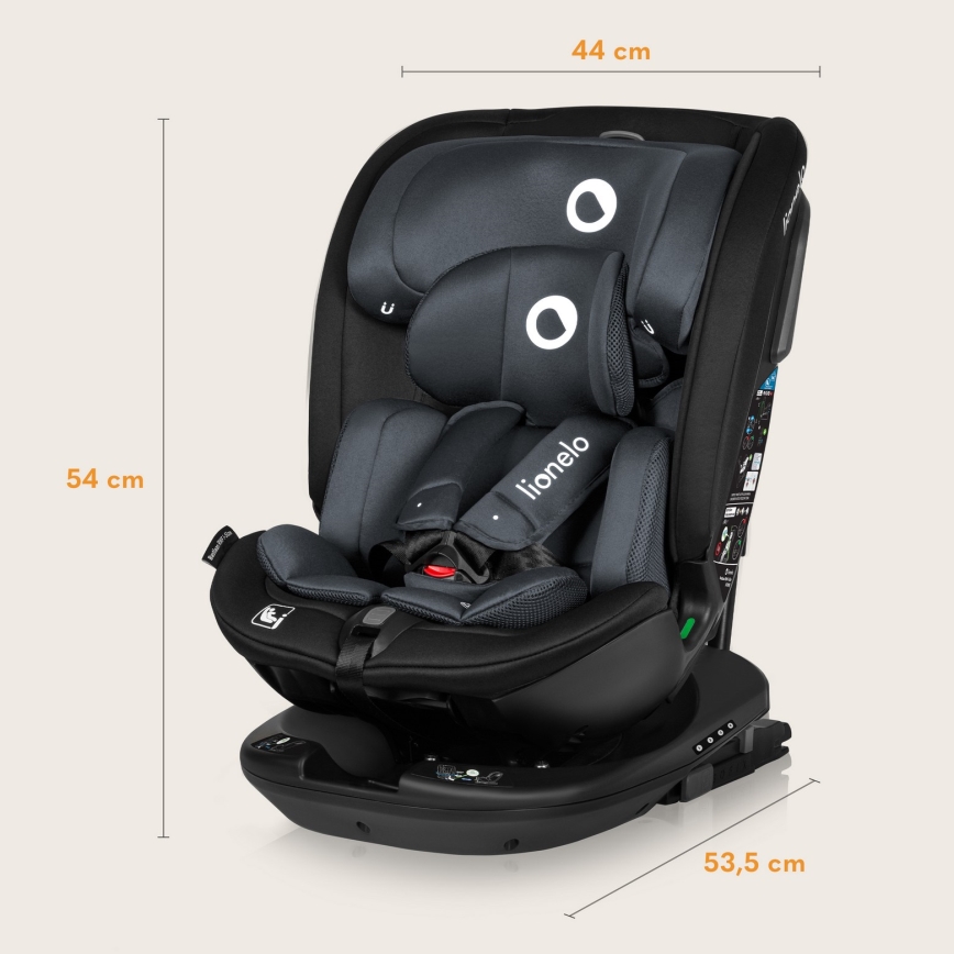 Lionelo - Seggiolino auto con base girevole BASTIAAN i-Size 40-150 cm Grigio Pietra