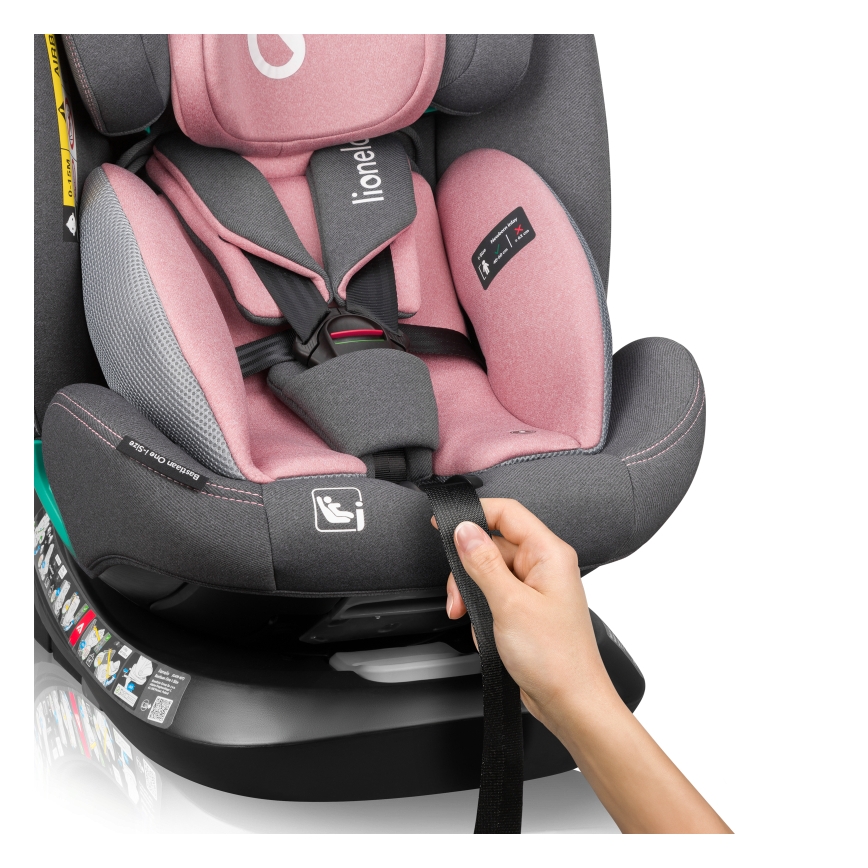 Lionelo - Seggiolino auto con base girevole BASTIAAN ONE i-Size 40-150 cm Pink Rose
