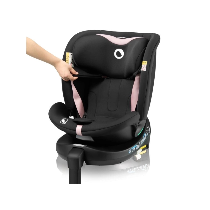 Lionelo - Seggiolino auto con base girevole NAVY i-Dimensioni 40-150 cm nero/rosa