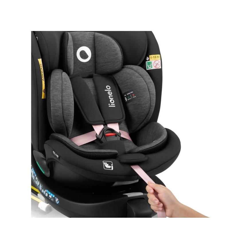 Lionelo - Seggiolino auto con base girevole NAVY i-Size 40-150 cm nero/rosa