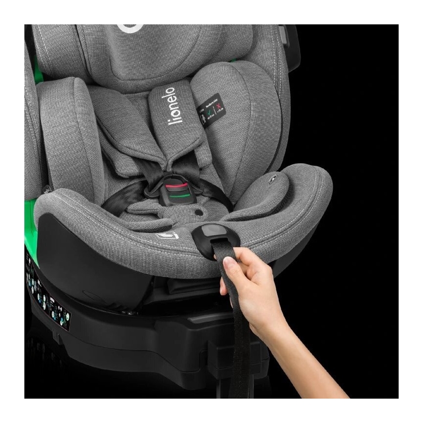 Lionelo - Seggiolino auto con base rotante HARMONY i-Dimensioni 40-150 cm nero/grigio