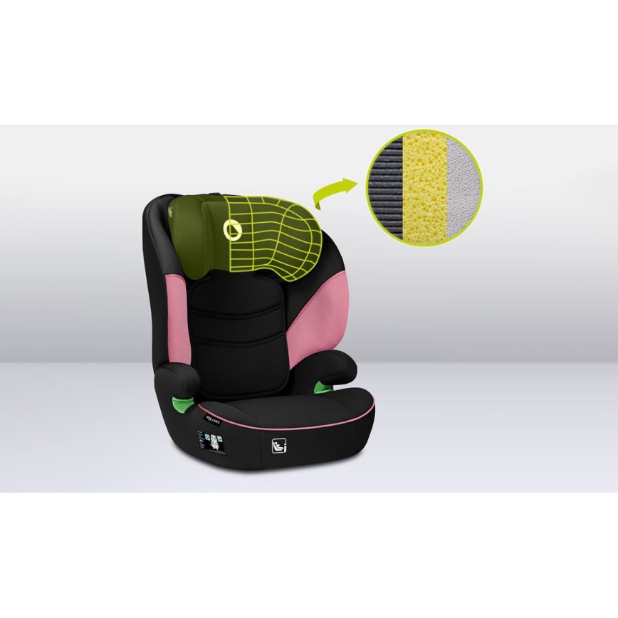 Lionelo - Seggiolino auto LARS i-Dimensioni 100-150 cm nero/rosa