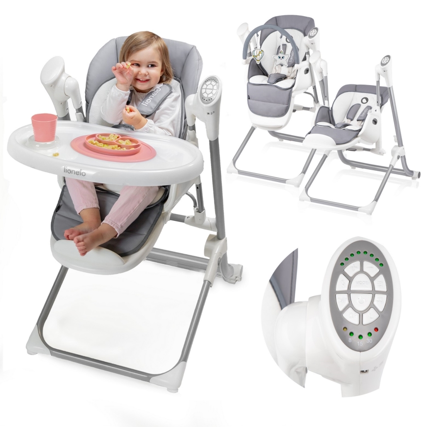Lionelo - Seggiolino da pappa per bambini NILES Grigio 4xAA
