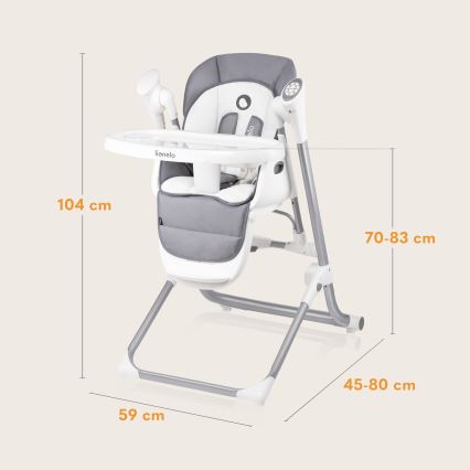 Lionelo - Seggiolino da pappa per bambini NILES Grigio 4xAA