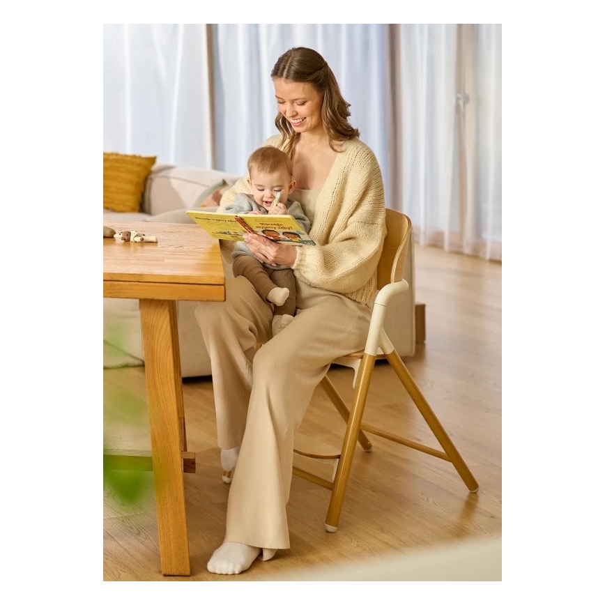 Lionelo - Seggiolone da pranzo per bambini 3 in 1 CELIA Bianco/legno naturale