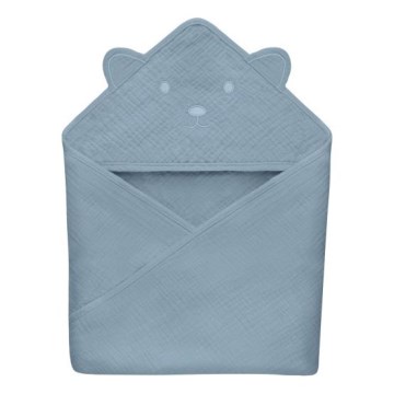 Lionelo - Serviette à capuche pour enfants en mousseline Gris Ciel