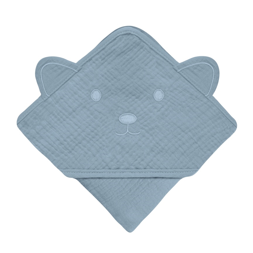 Lionelo - Serviette à capuche pour enfants en mousseline Gris Ciel
