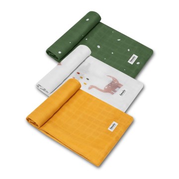 Lionelo - Set da 3 mussole in bambù 70x70 cm Dino