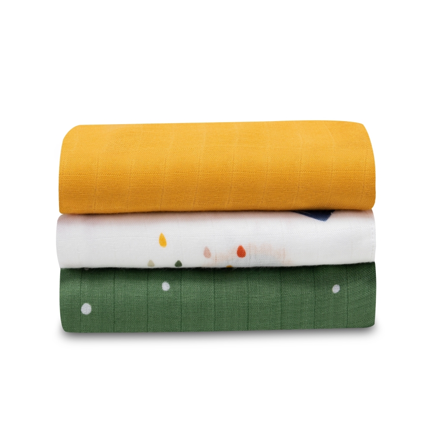 Lionelo - Set da 3 mussole in bambù 70x70 cm Dino