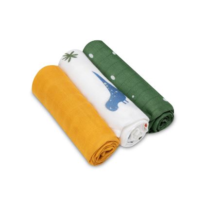 Lionelo - Set da 3 mussole in bambù 70x70 cm Dino