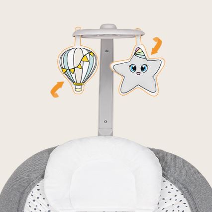 Lionelo - Transat vibrant pour bébé avec mélodie PASCAL 2xAA gris