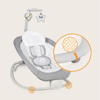 Lionelo - Transat vibrant pour bébé avec mélodie PASCAL 2xAA gris