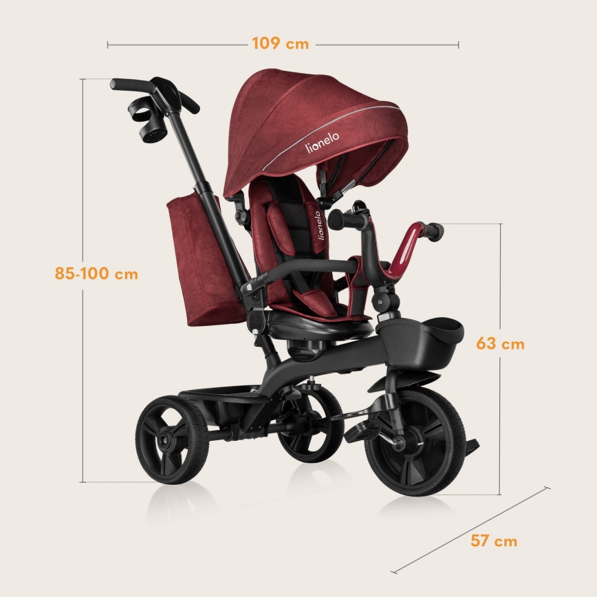 Lionelo - Triciclo per bambini KORI Rosso borgogna