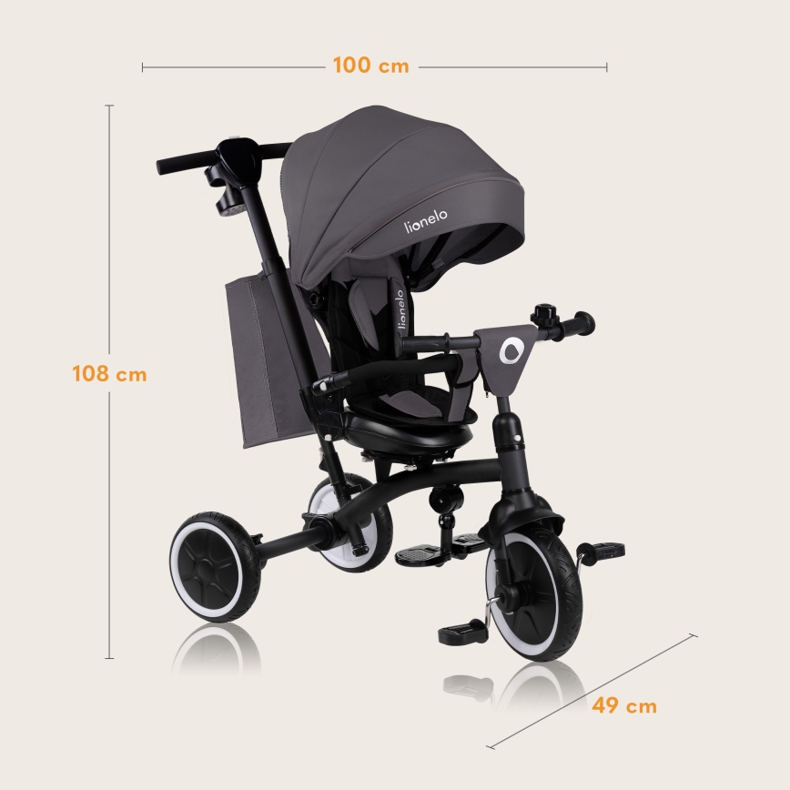 Lionelo - Tricycle TRIS PLUS pour enfants, Gris pierre