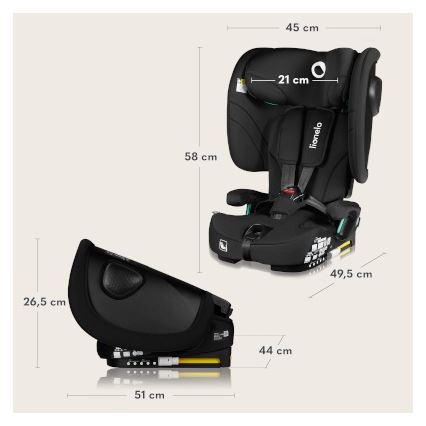 Lionelo - Zusammenklappbarer Kindersitz NELLY i-Size 76-150 cm Carbon-Schwarz