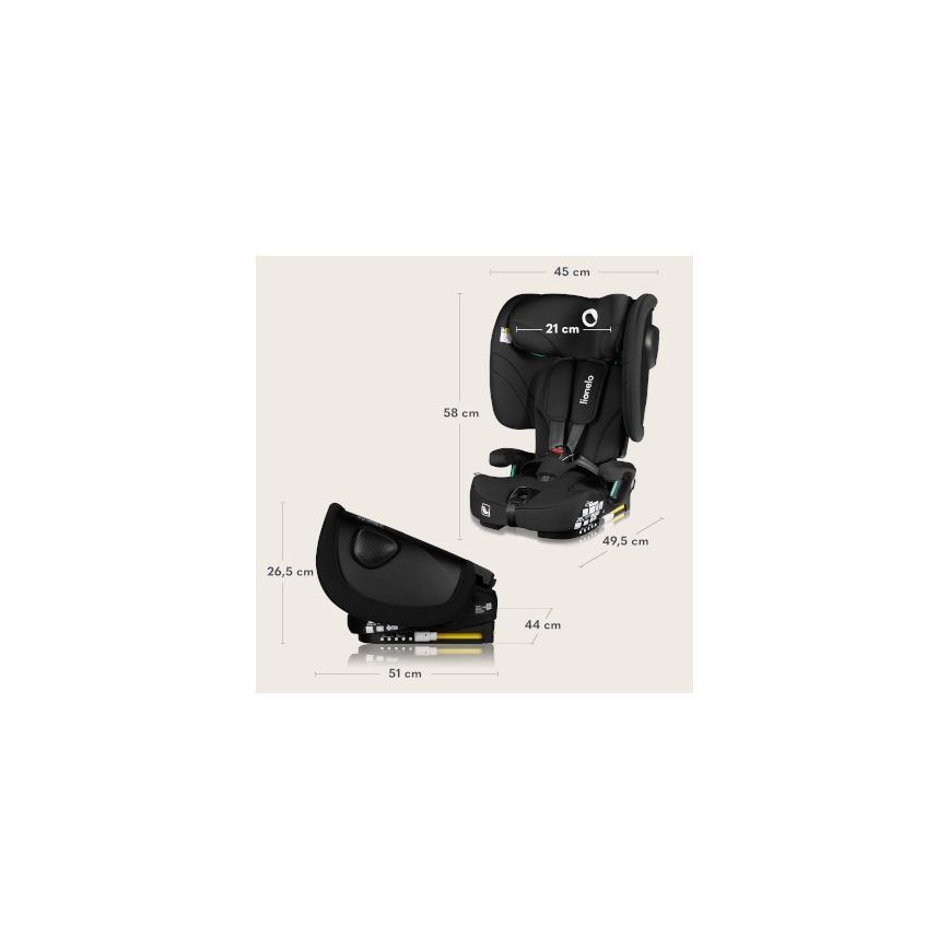 Lionelo - Zusammenklappbarer Kindersitz NELLY i-Size 76-150 cm Carbon-Schwarz