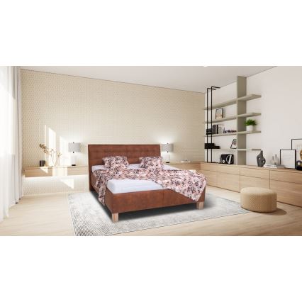 Lit tapissé avec coffre de rangement, sans matelas VIOLET 160x200 cm coloris cognac