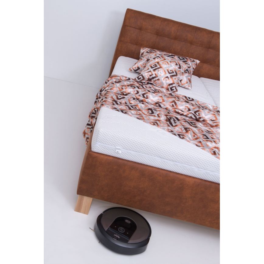 Lit tapissé avec coffre de rangement, sans matelas VIOLET 160x200 cm coloris cognac