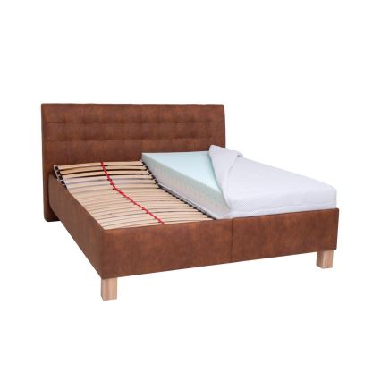 Lit tapissé avec coffre de rangement, sans matelas VIOLET 160x200 cm coloris cognac