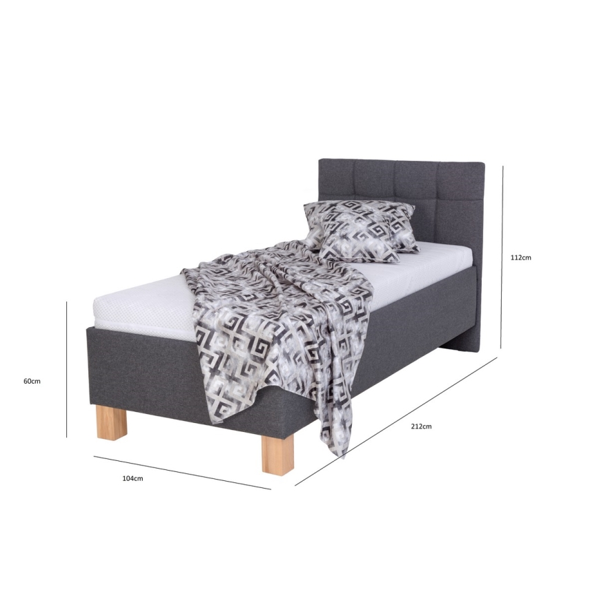 Lit coffre tapissé MARIA ONE 90x200 cm, sans matelas, gris
