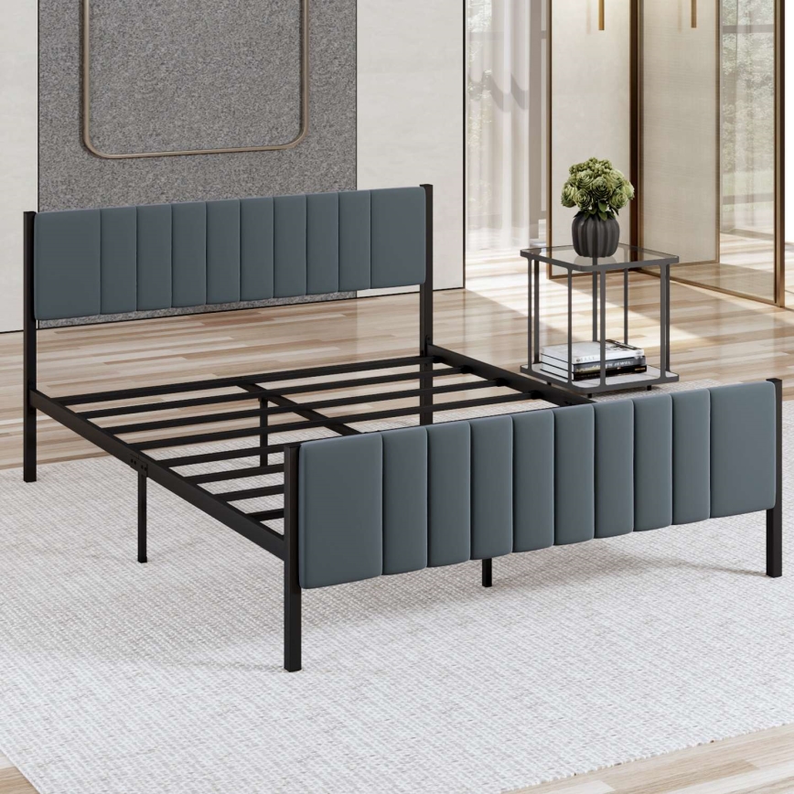 Lit double en métal LUNOR 140 x 200 cm, finition anthracite, capacité maximale 200 kg