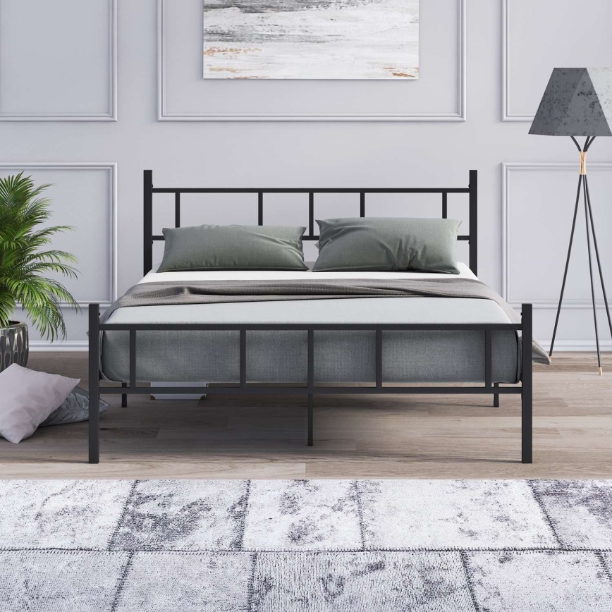 Lit double métallique PIRON 120x200 cm, noir — charge maximale 120 kg