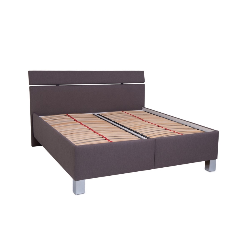 Lit rembourré ALIS 160 x 200 cm avec matelas et coffre de rangement, marron