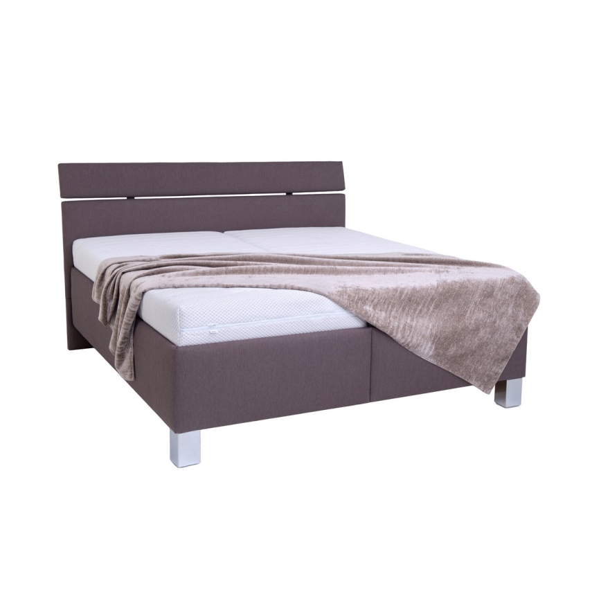 Lit rembourré ALIS 160 x 200 cm avec matelas et coffre de rangement, marron