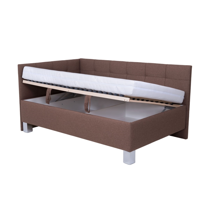 Lit rembourré avec coffre de rangement MARIA PETITE 120x200 cm, sans matelas, marron