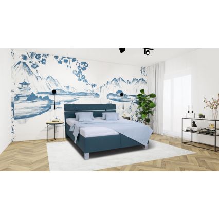 Lit rembourré avec coffre de rangement sans matelas ALIS 180x200 cm bleu pétrole