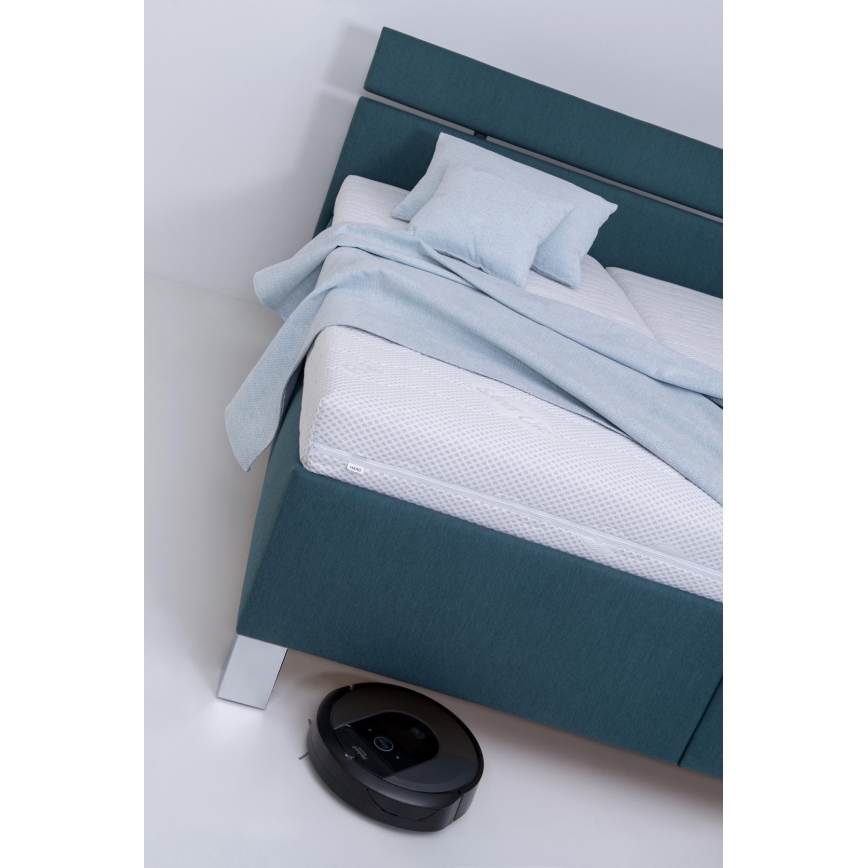 Lit rembourré avec coffre de rangement sans matelas ALIS 180x200 cm bleu pétrole