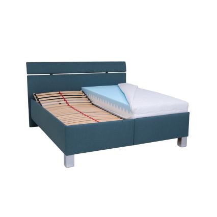 Lit rembourré avec coffre de rangement sans matelas ALIS 180x200 cm bleu pétrole