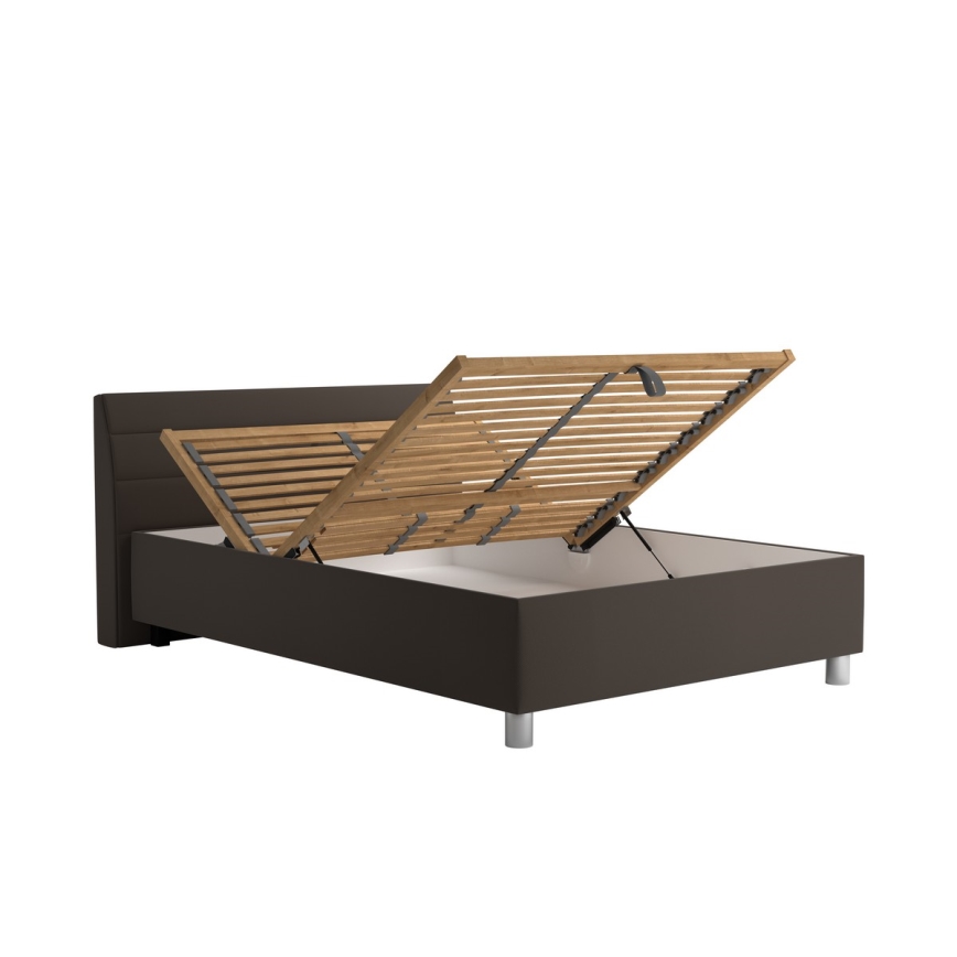 Lit rembourré avec un espace de stockage et matelas DALMA 140x200 cm gris/marron
