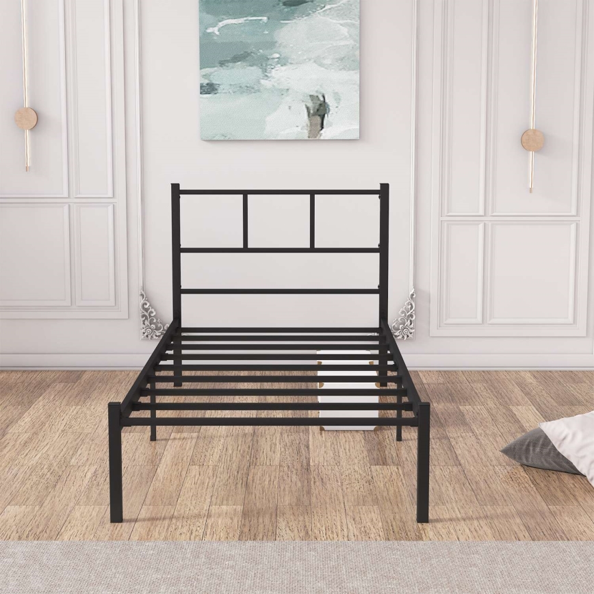 Lit simple métallique ROVAN 90x200 cm, noir, capacité de charge 120 kg