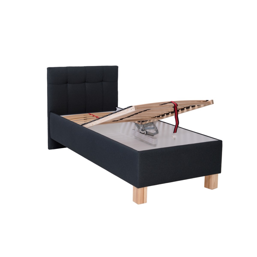 Lit tapissé avec coffre de rangement MARIA ONE 90x200 cm sans matelas, anthracite