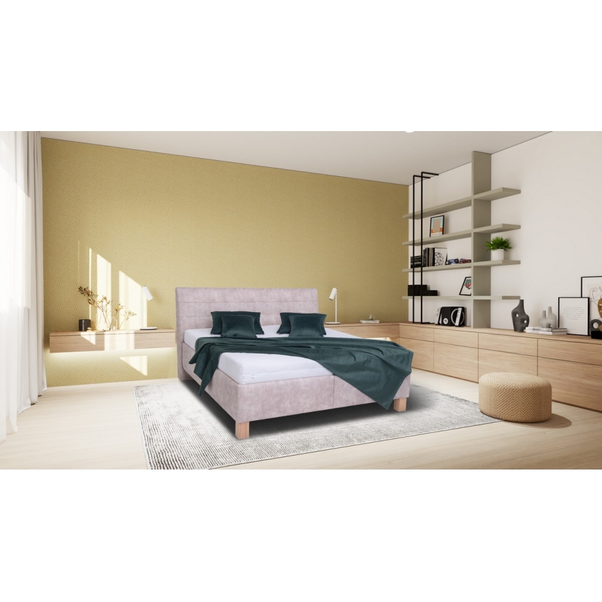 Lit tapissé avec coffre de rangement sans matelas VIOLET 160x200 cm beige