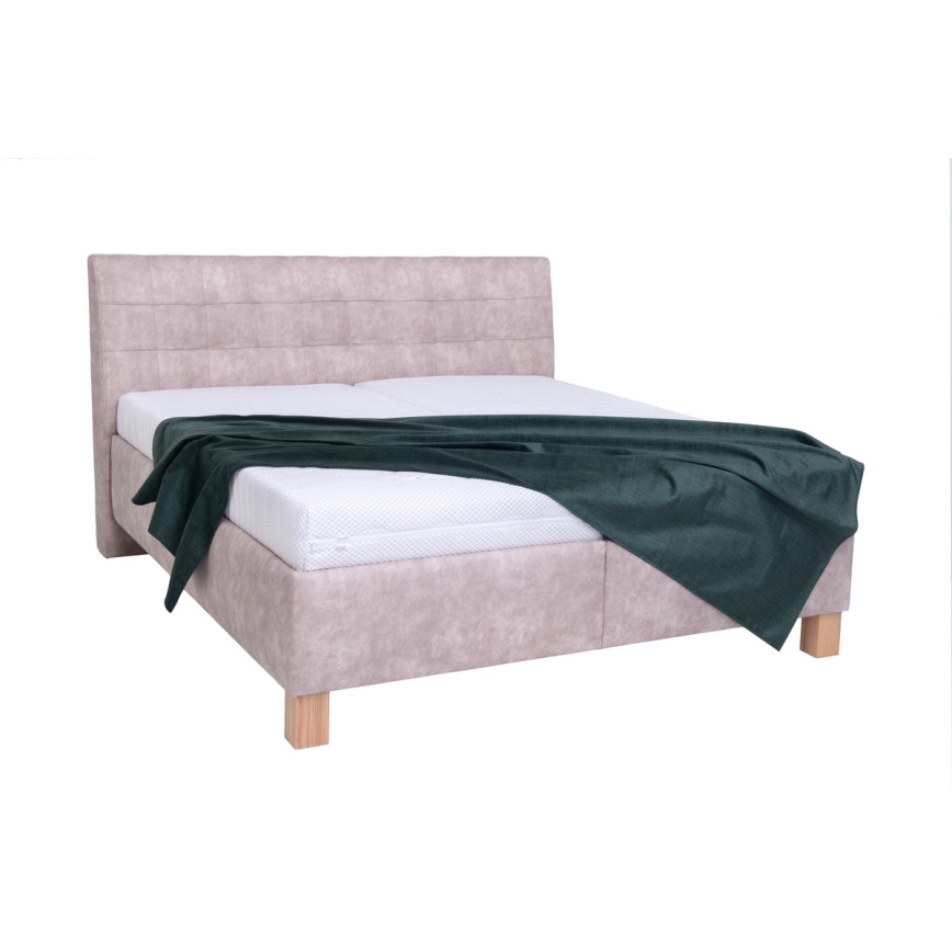 Lit tapissé avec coffre de rangement sans matelas VIOLET 160x200 cm beige