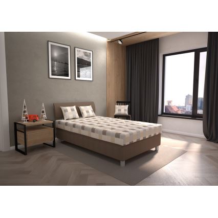 Lit tapissé GEORGE 140x200 cm avec coffre de rangement et matelas, marron