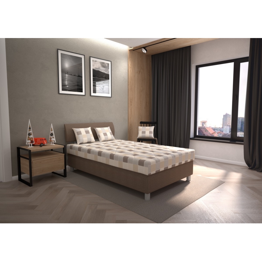 Lit tapissé GEORGE 140x200 cm avec coffre de rangement et matelas, marron