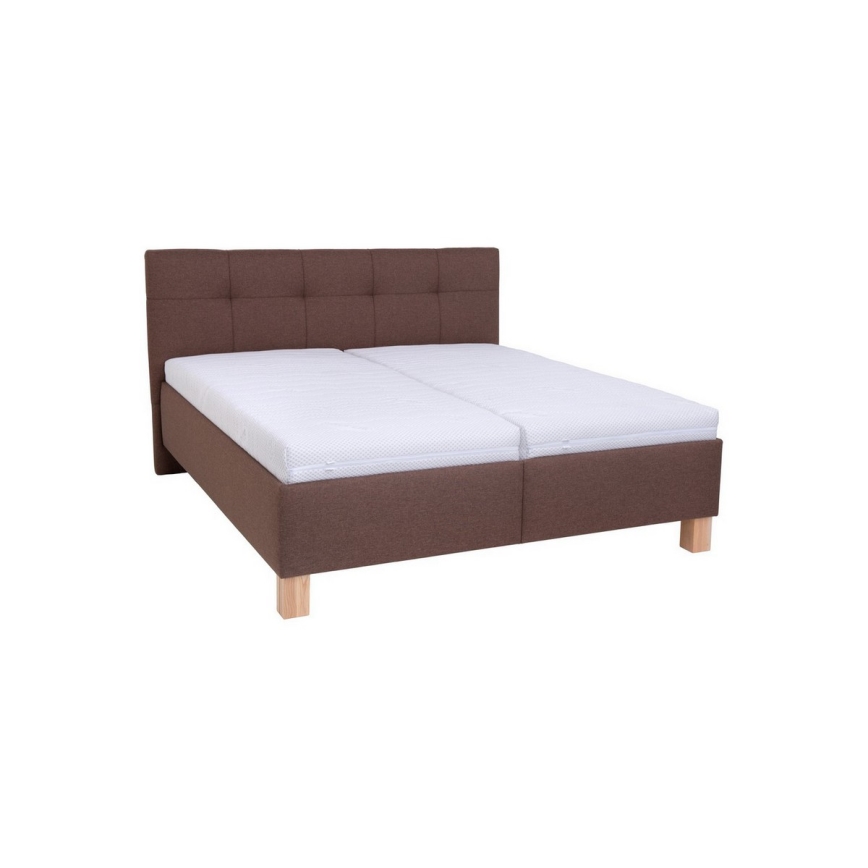 Lit tapissé MARIA 180x200 cm avec matelas inclus et grand coffre de rangement, coloris marron