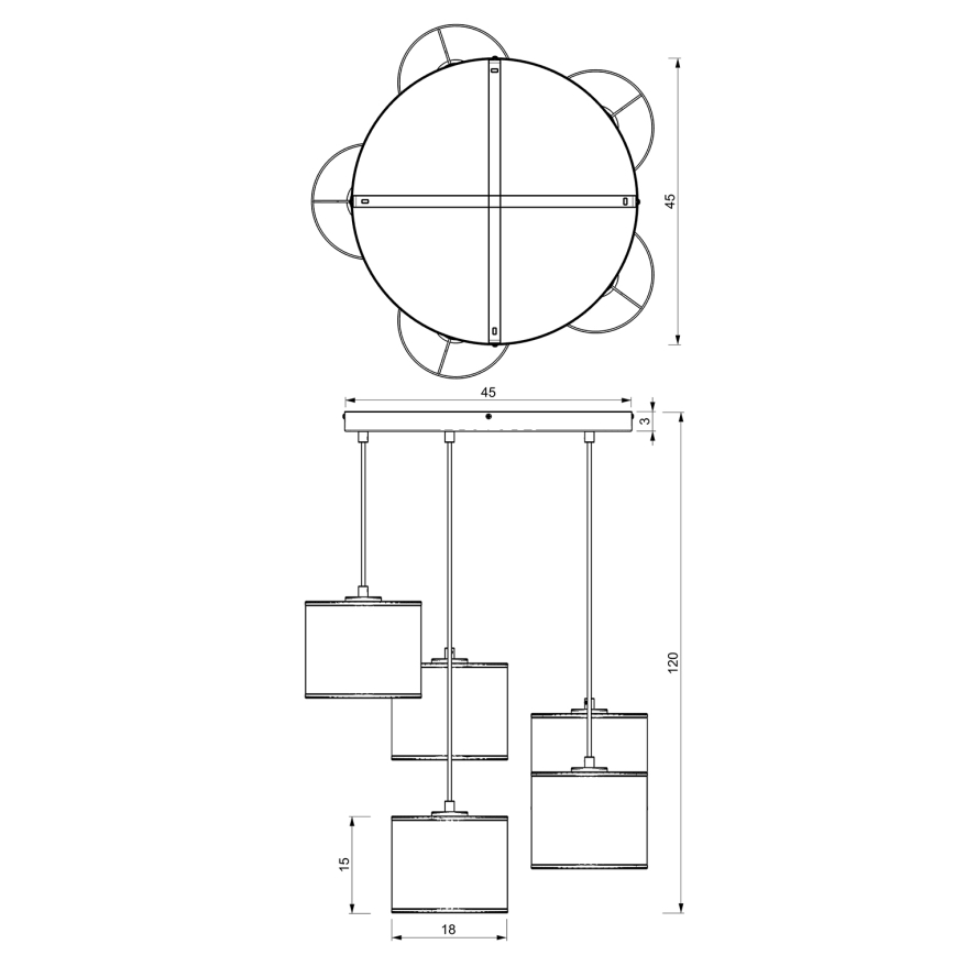 Deckenleuchte an Seil LOFT SHADE 5xE27/60W/230V weiß/gold