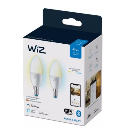 LOT 2x Ampoule à intensité variable LED C37 E14/4,9W/230V 2700-6500K CRI 90 Wi-Fi - WiZ